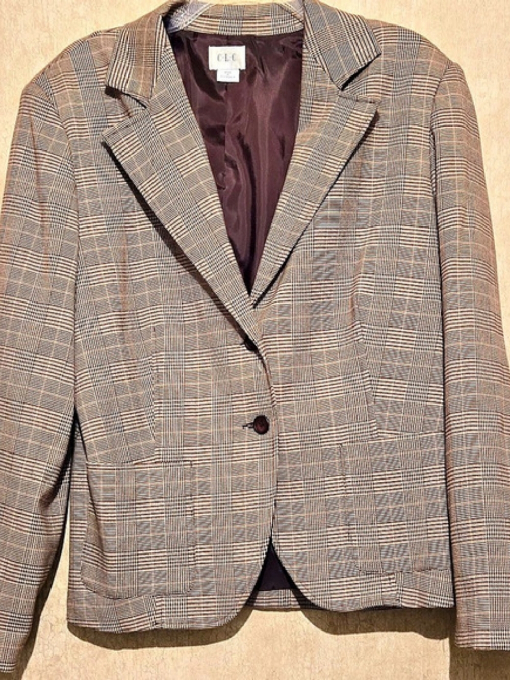 C.L.C Plaid Blazer in Brown & Beige Size 14 Like New